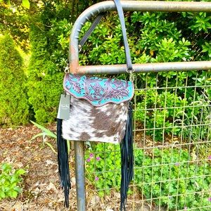 MYRA AQUA HAND-TOOLED BAG